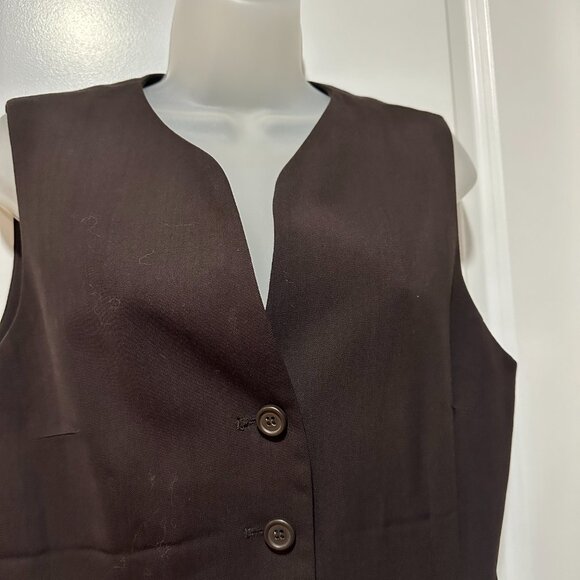 Ann Taylor Chocolate Brown Button Front Lined Vest, Size 10 - Picture 9 of 12